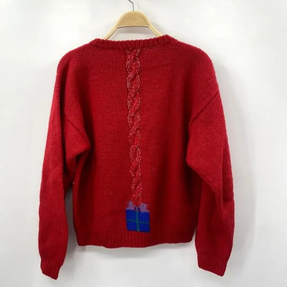 Vintage Christmas Hand‎ Knit Sweater with Present Surprise